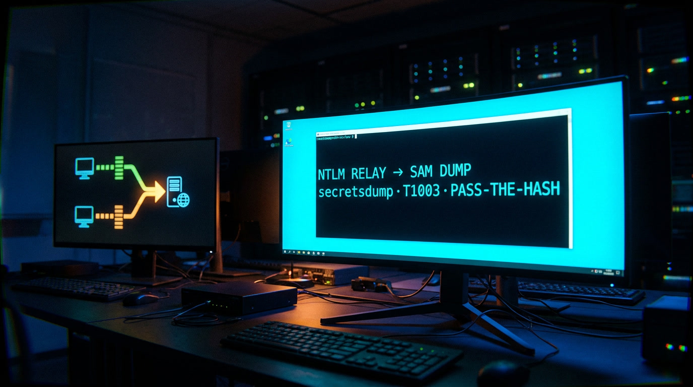 Impacket secretsdump через NTLM relay: дамп хэшей AD без доступа к контроллеру домена