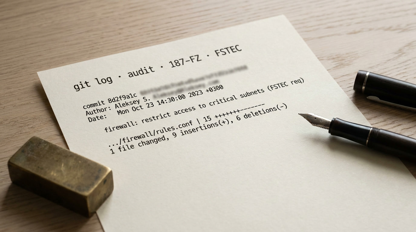 Git log для аудита КИИ 187-ФЗ: как история коммитов спасает на проверке ФСТЭК