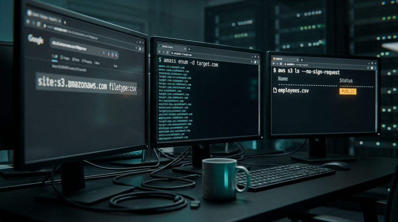Поиск открытых S3 корзин через OSINT: Google dorking и Amass на практике